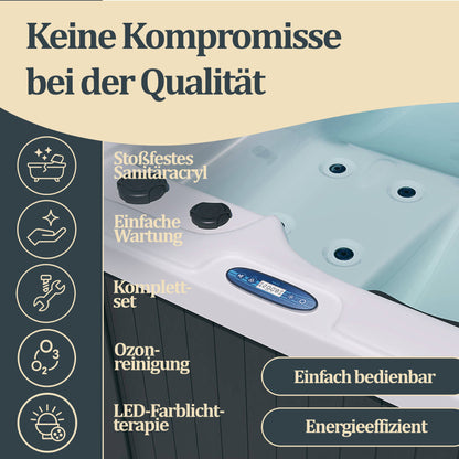 Outdoor Whirlpool optional mit Treppe und Thermoabdeckung - 175 x 115 cm für 2 Peronen