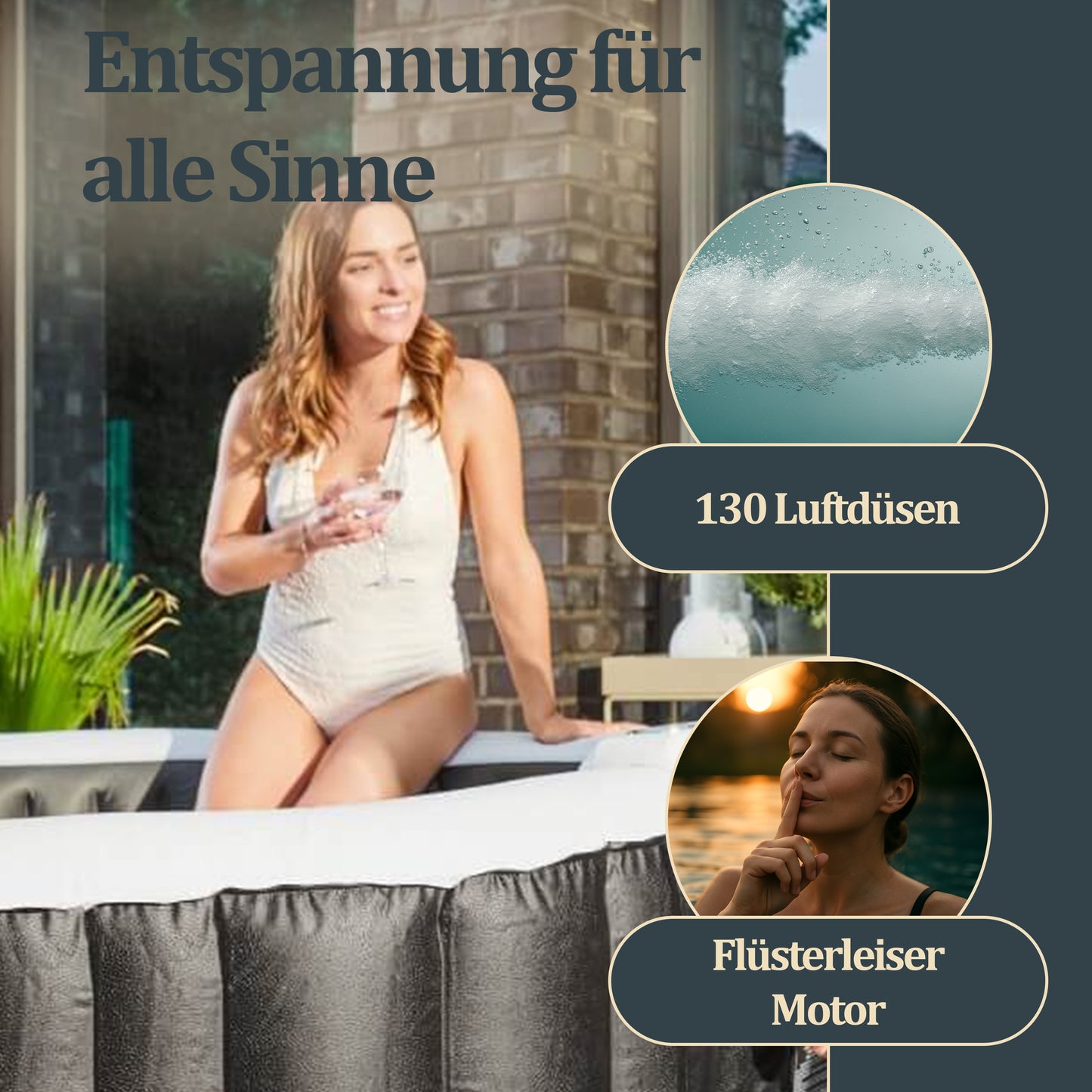 Outdoor Whirlpool optional inkl. Kissen, Getränkehalter und Sonnendach - ⌀185 cm Schwarz