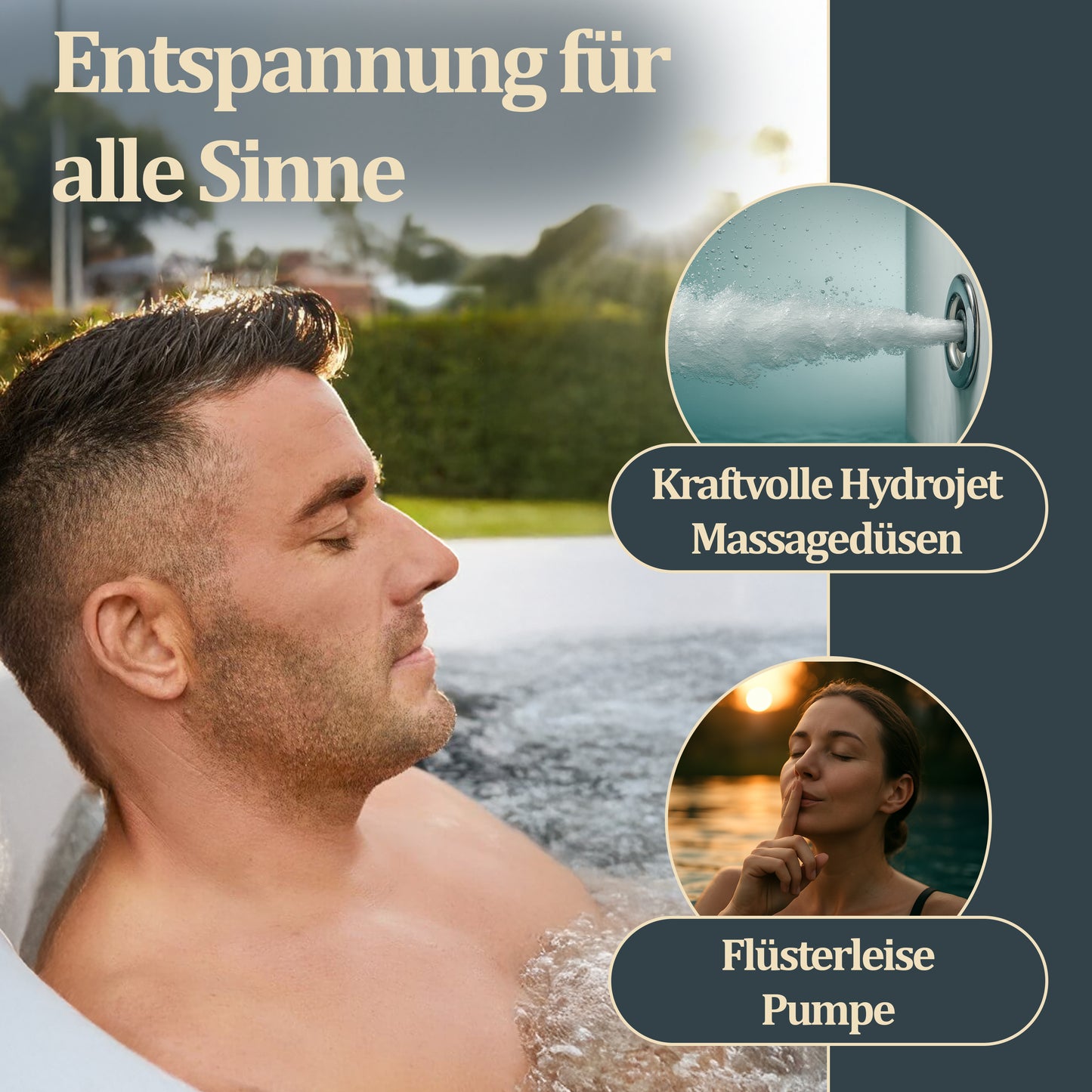 Outdoor Whirlpool optional mit Treppe und Thermoabdeckung - 190 x 140 cm für 2 Personen