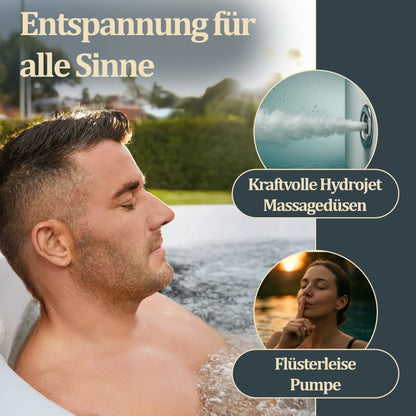 Outdoor Whirlpool optional mit Treppe und Thermoabdeckung - 207 x 207 cm für 5 Personen