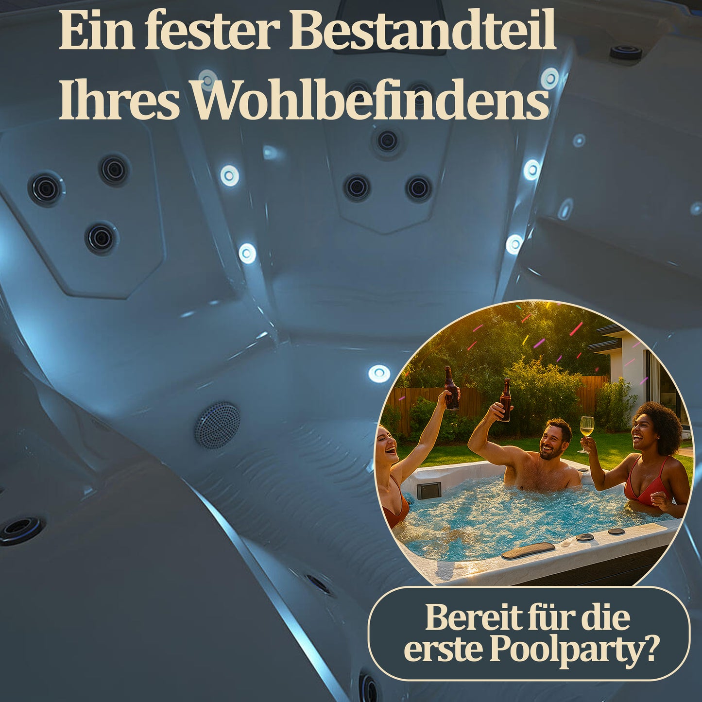 Outdoor Whirlpool optional mit Treppe und Thermoabdeckung - 207 x 207 cm für 5 Personen