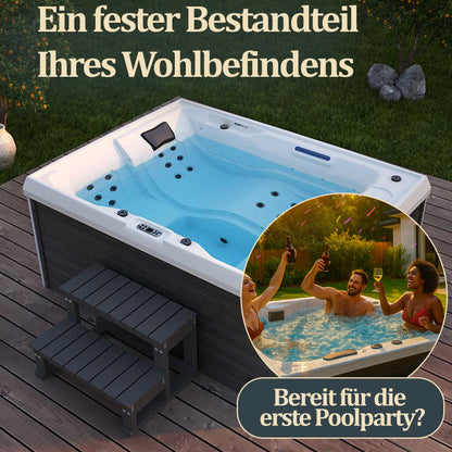 Outdoor Whirlpool optional mit Treppe und Thermoabdeckung 211 x 156 cm für 3 Personen