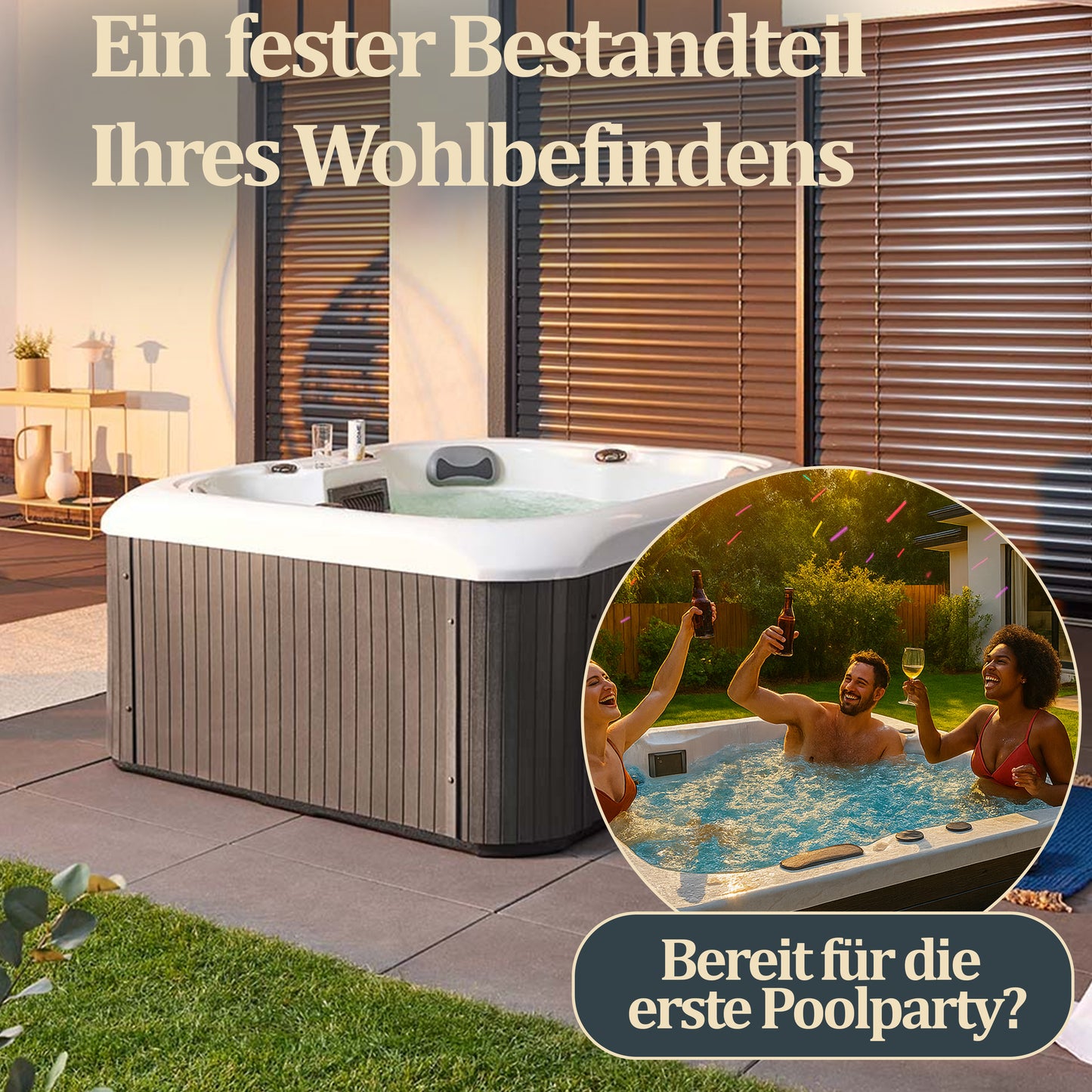 Outdoor Whirlpool optional mit Treppe und Thermoabdeckung 80 x 160 cm 4 Personen