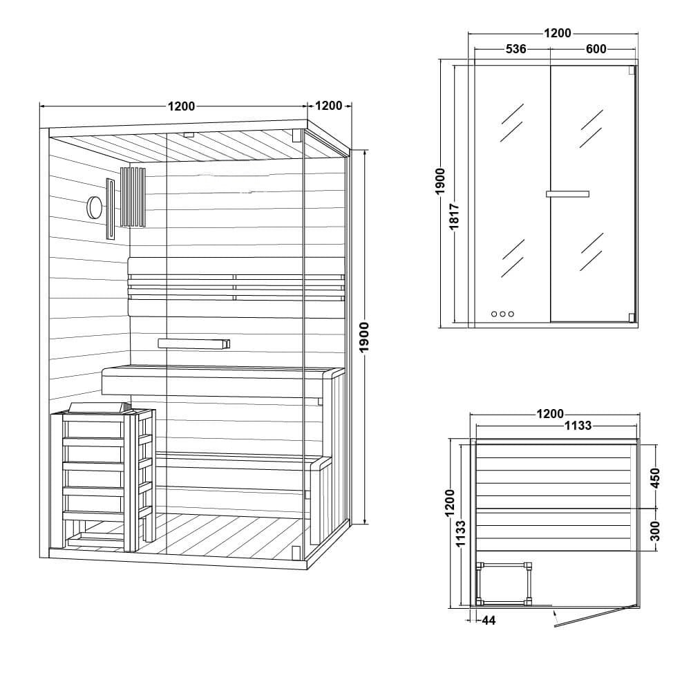 Traditionelle Sauna - 120 x 120 cm für 2 Personen