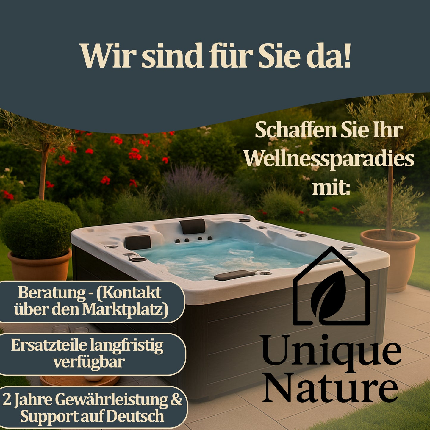 Outdoor Whirlpool mit Treppe und Thermoabdeckung - 210 x 160 cm für 3 Personen