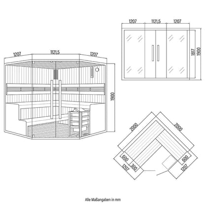Traditionelle Sauna - 200 x 200 cm für 6 Personen