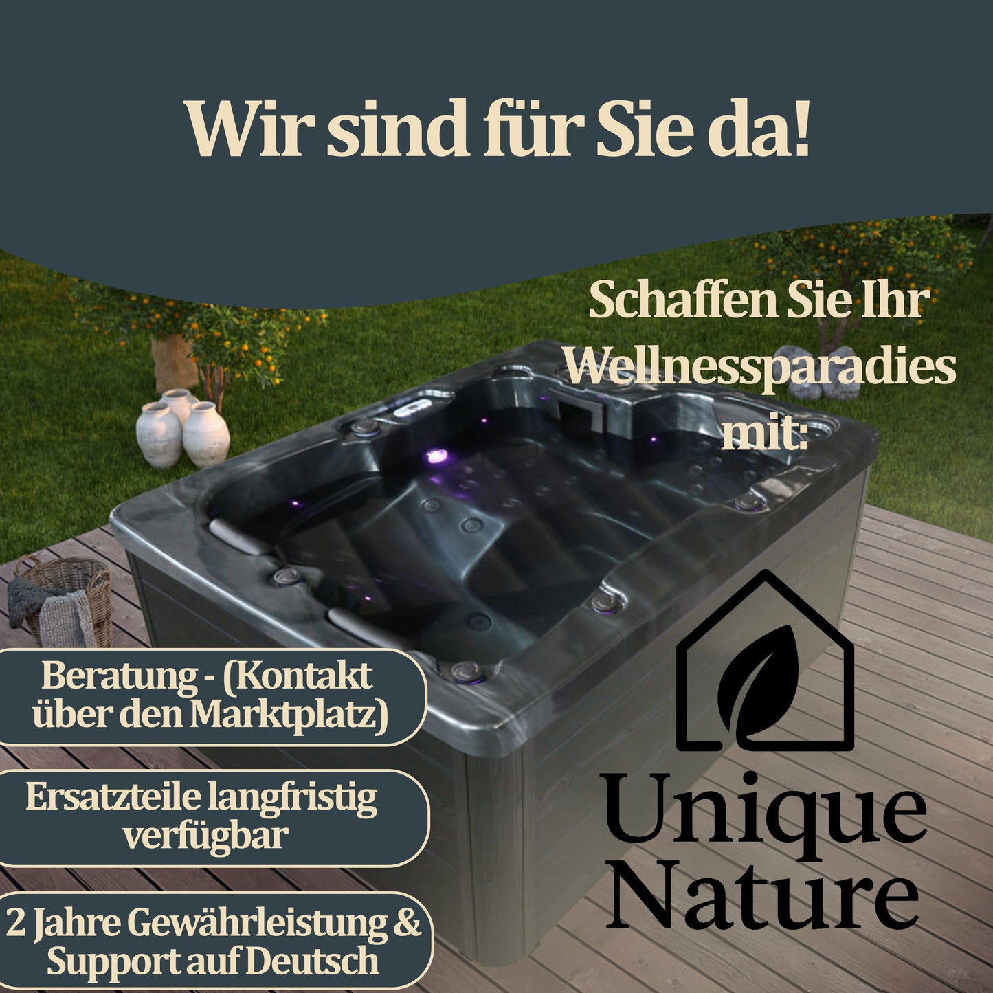 Outdoor Whirlpool - 210 x 160 cm für 3 Personen