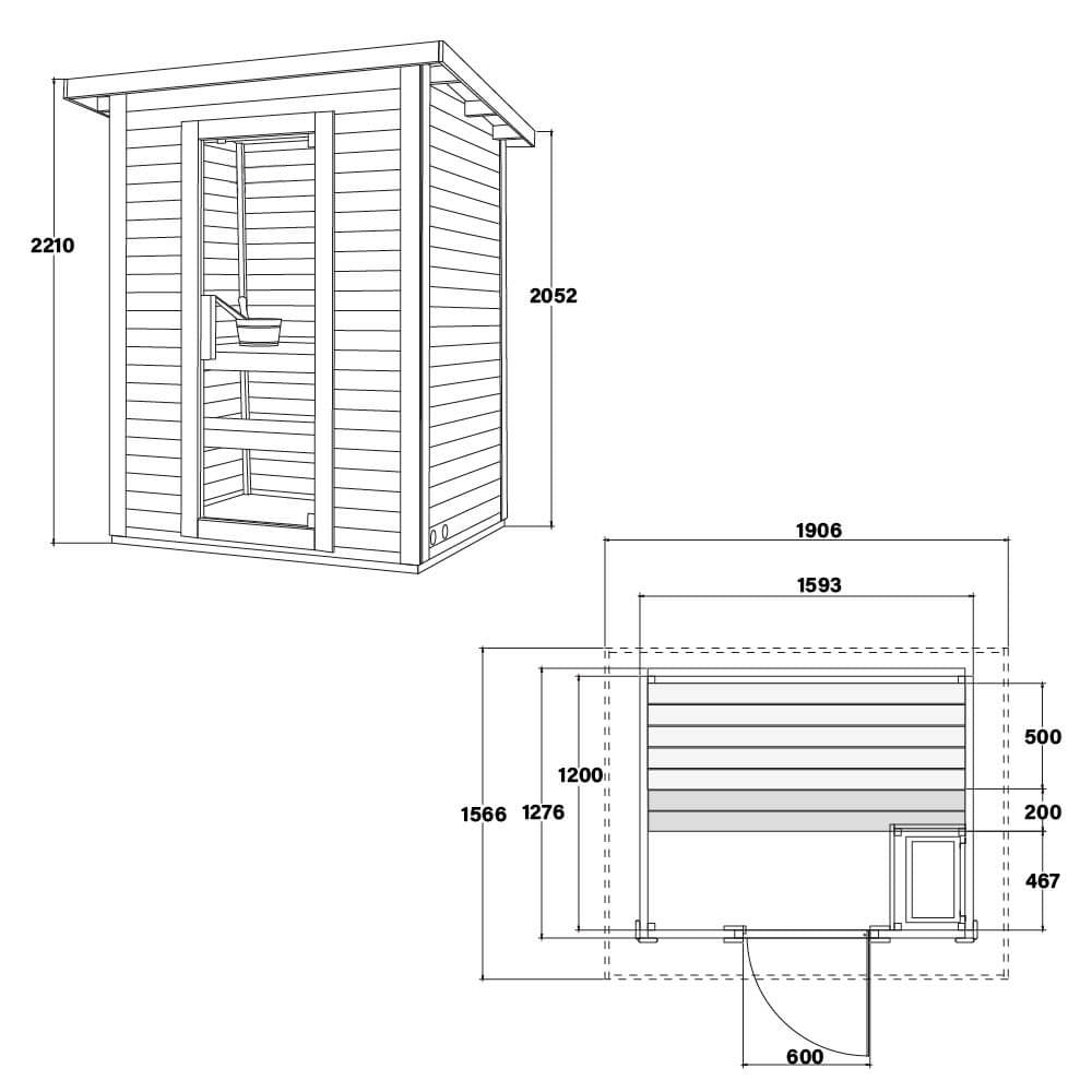 Saunahaus Outdoor - 191 x 157 cm für 3 Personen