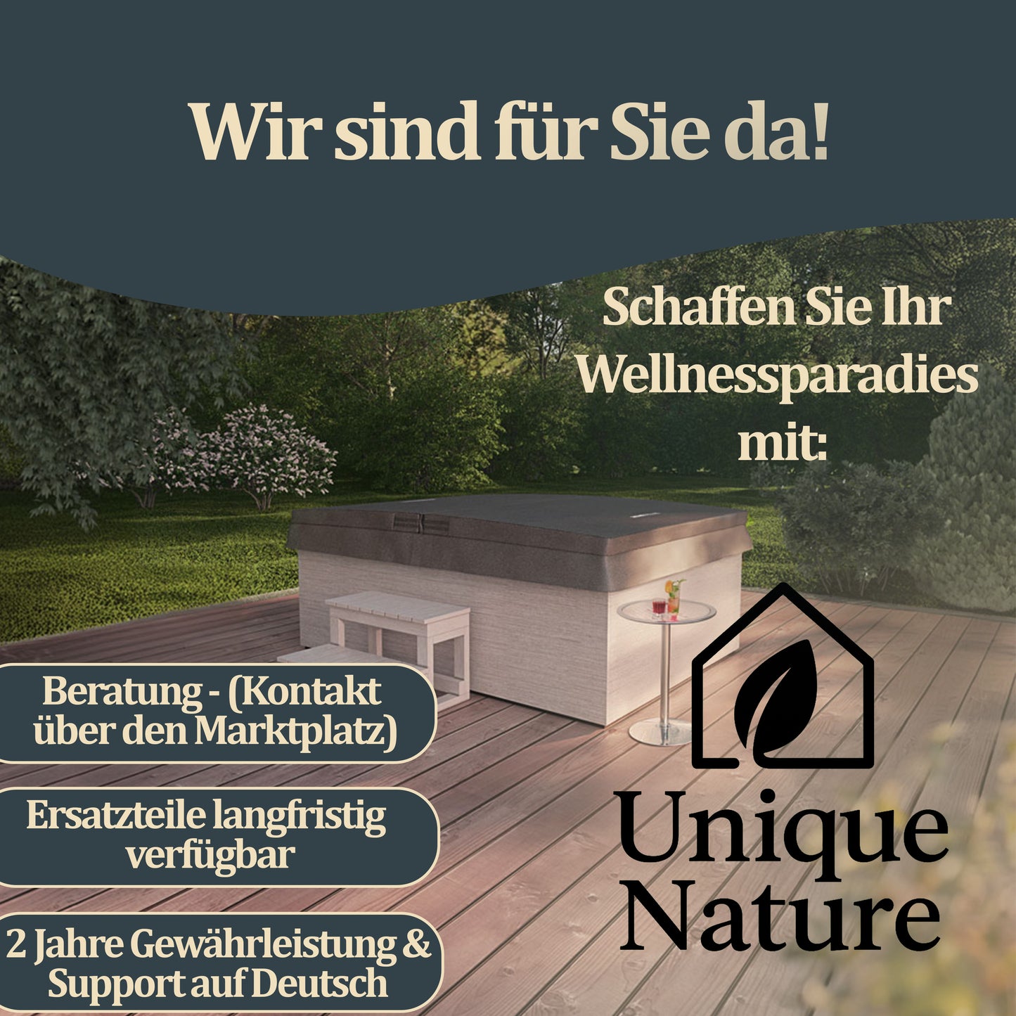 Outdoor Whirlpool optional mit Treppe und Thermoabdeckung - 190 x 140 cm für 2 Personen