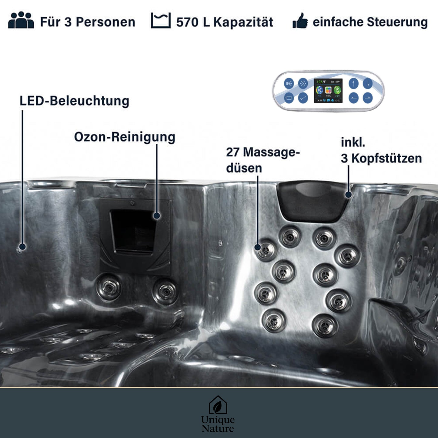 Outdoor Whirlpool - 210 x 160 cm für 3 Personen