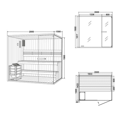 Traditionelle Sauna - 200 x 150 cm für 5 Personen