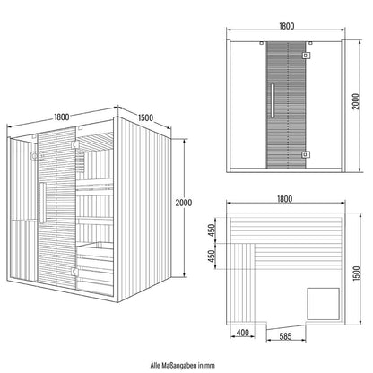 Traditionelle Sauna - 180 x 150 cm für 4 Personen
