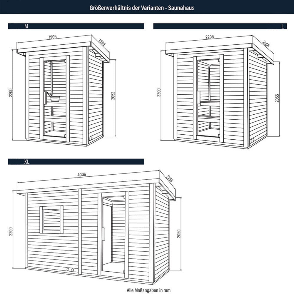 Saunahaus Outdoor - 191 x 157 cm für 3 Personen