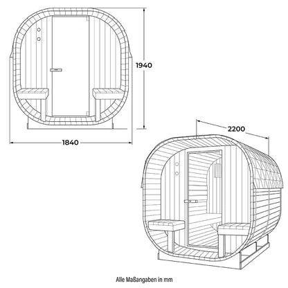 Outdoor Sauna - 184 x 220 cm für 4 Personen