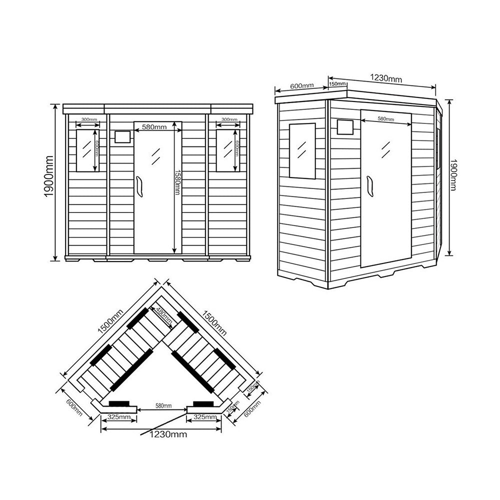 Infrarotkabine - 150 x 150 cm für 4 Personen