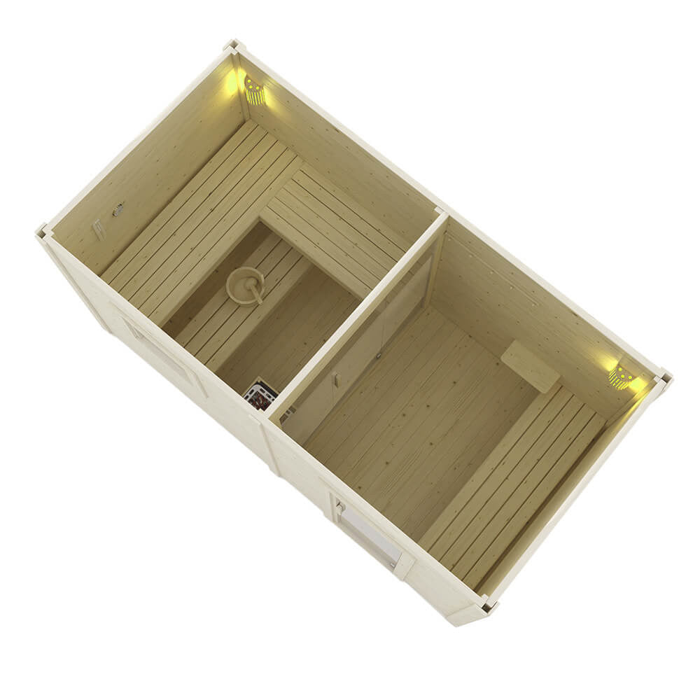 Saunahaus Outdoor mit Vorraum - 400 x 217 cm für 5 Personen