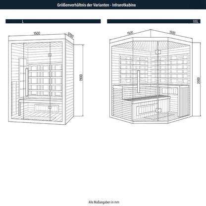 Infrarotkabine mit Vollspektrumstrahler - 150 x 120 cm für 3 Personen