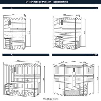 Traditionelle Sauna - 150 x 120 cm für 3 Personen