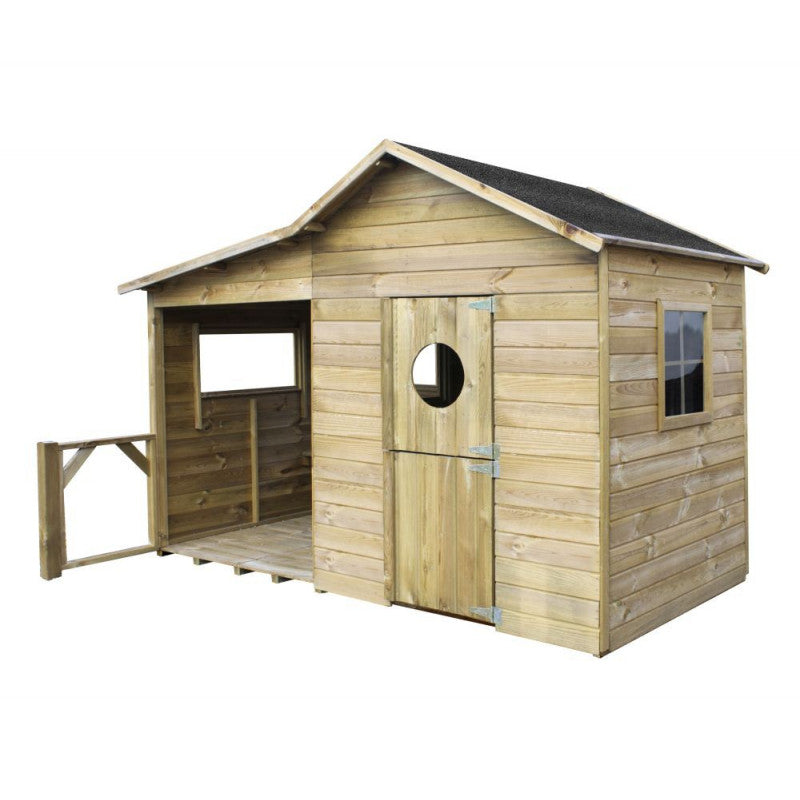 Spielhaus „Elli“ aus Holz – mit Boden & Plexi-Fenster, 240×125×173 cm, EN71/TÜV, Dachpappe 4,5 m²