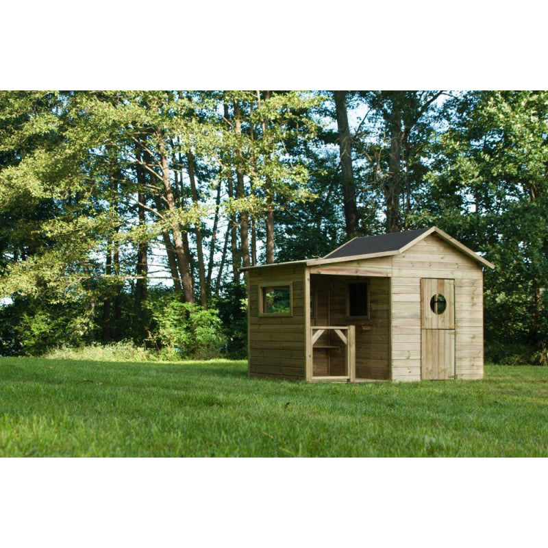 Spielhaus „Elli“ aus Holz – mit Boden & Plexi-Fenster, 240×125×173 cm, EN71/TÜV, Dachpappe 4,5 m²