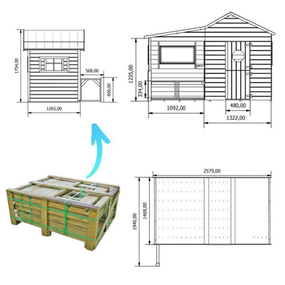 Spielhaus „Elli“ aus Holz – mit Boden & Plexi-Fenster, 240×125×173 cm, EN71/TÜV, Dachpappe 4,5 m²