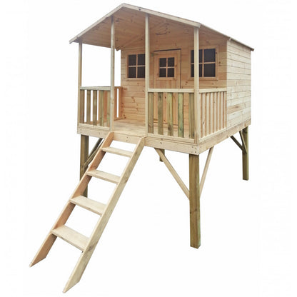 Spielhaus „Benno Plus“ aus Holz – mit Rutsche, Podest 120 cm, Terrasse (überd./unüberd.), EN71/TÜV, 235×190×285 cm