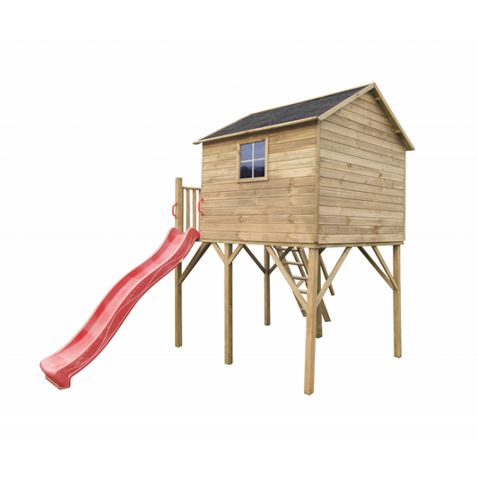 Spielhaus „Tayo Duo“ aus Holz – Doppelschaukel, 150 cm Podest, Plexiglas-Fenster, TÜV-geprüft