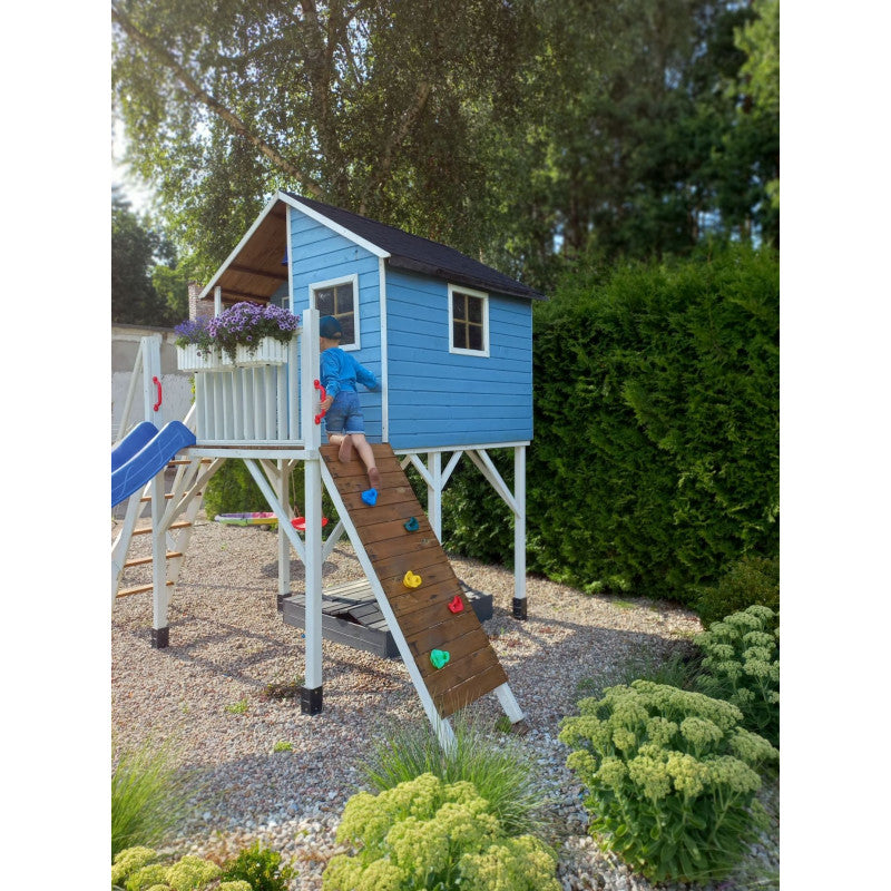 Spielhaus „Tayo Duo“ aus Holz – Doppelschaukel, 150 cm Podest, Plexiglas-Fenster, TÜV-geprüft