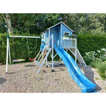 Spielhaus „Tayo Duo“ aus Holz – Doppelschaukel, 150 cm Podest, Plexiglas-Fenster, TÜV-geprüft