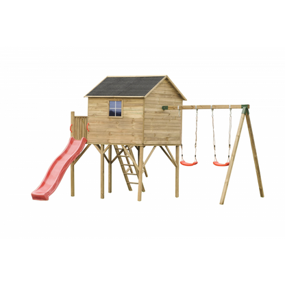 Schaukelhaus „Luno Plus“ aus imprägnierter Kiefer – mit Doppelschaukel, 150 cm Plattformhöhe, TÜV/EN71, 269×220×315 cm