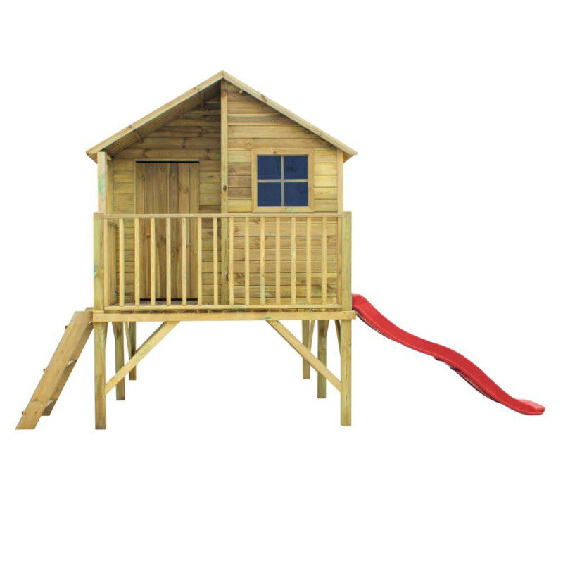 Spielhaus „Tayo“ aus Holz – mit Rutsche, Leiter & 80 cm Podest, 247×233×250 cm, EN71/TÜV-geprüft
