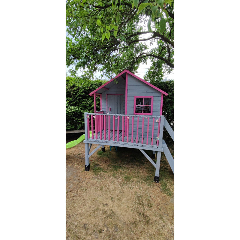 Spielhaus „Tayo“ aus Holz – mit Rutsche, Leiter & 80 cm Podest, 247×233×250 cm, EN71/TÜV-geprüft