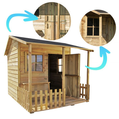 Spielhaus „Malia“ aus Holz – mit Terrasse, imprägniert, TÜV-geprüft, ab 1 Jahr