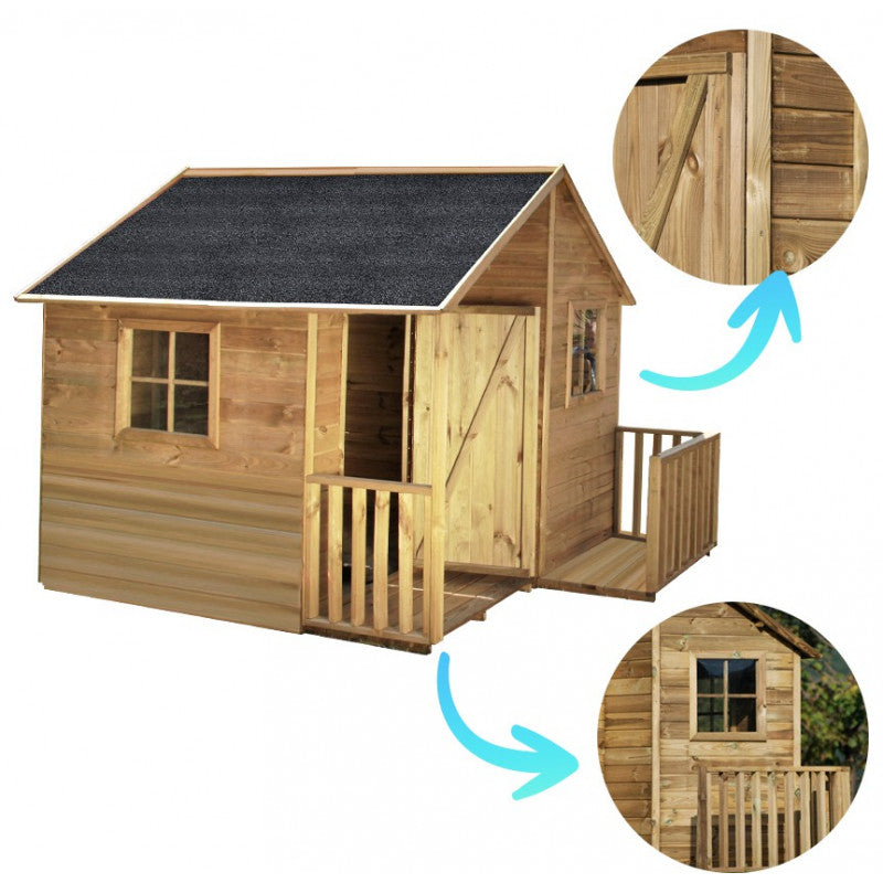 Spielhaus „Marlo“ aus Holz – ebenerdig, imprägniert, TÜV-geprüft, ab 1 Jahr