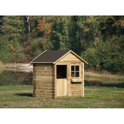 Spielhaus „Niko“ aus Holz – mit Blumenkasten & Fenster, 126×112×157 cm, EN71/TÜV-geprüft
