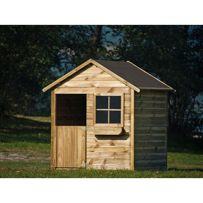 Spielhaus „Niko“ aus Holz – mit Blumenkasten & Fenster, 126×112×157 cm, EN71/TÜV-geprüft