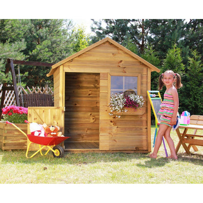 Spielhaus „Niko“ aus Holz – mit Blumenkasten & Fenster, 126×112×157 cm, EN71/TÜV-geprüft