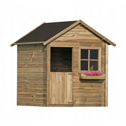 Spielhaus „Niko“ aus Holz – mit Blumenkasten & Fenster, 126×112×157 cm, EN71/TÜV-geprüft