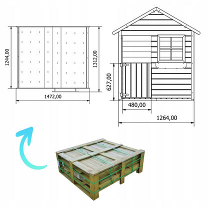 Spielhaus „Niko“ aus Holz – mit Blumenkasten & Fenster, 126×112×157 cm, EN71/TÜV-geprüft