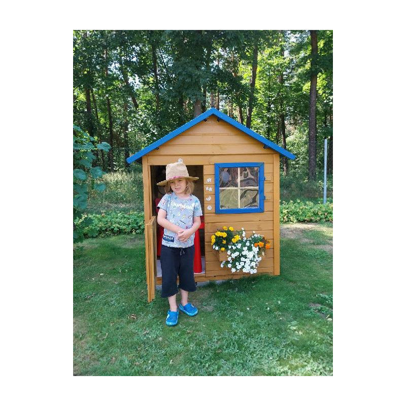 Spielhaus „Niko“ aus Holz – mit Blumenkasten & Fenster, 126×112×157 cm, EN71/TÜV-geprüft