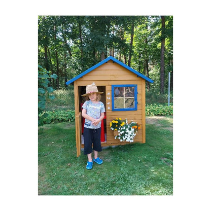 Spielhaus „Niko“ aus Holz – mit Blumenkasten & Fenster, 126×112×157 cm, EN71/TÜV-geprüft
