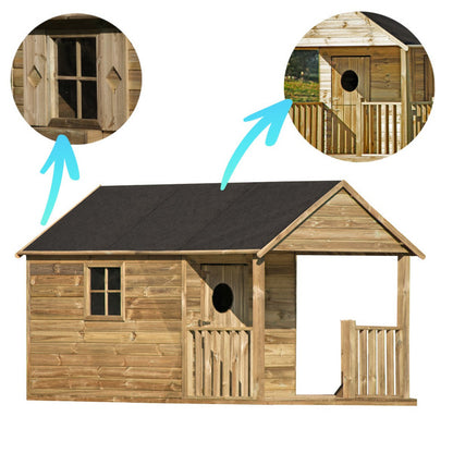 Spielhaus „Timmi“ aus Holz – ebenerdig, imprägniert, TÜV-geprüft, ab 1 Jahr