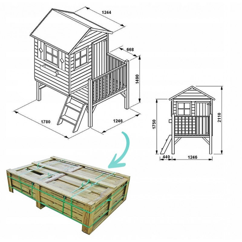 Spielhaus „Tobi“ aus Holz – mit 57 cm Podest, imprägniert, TÜV-geprüft, ab 3 Jahren