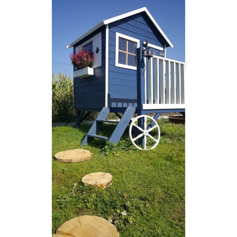 Spielhaus „Tobi Plus“ aus Holz – mit HDPE-Rutsche, Podest 57 cm, EN71/TÜV, 125×178×211 cm