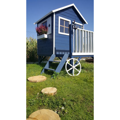 Spielhaus „Tobi Plus“ aus Holz – mit HDPE-Rutsche, Podest 57 cm, EN71/TÜV, 125×178×211 cm