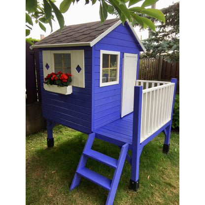 Spielhaus „Tobi Plus“ aus Holz – mit HDPE-Rutsche, Podest 57 cm, EN71/TÜV, 125×178×211 cm