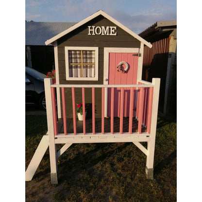 Spielhaus „Tobi Plus“ aus Holz – mit HDPE-Rutsche, Podest 57 cm, EN71/TÜV, 125×178×211 cm