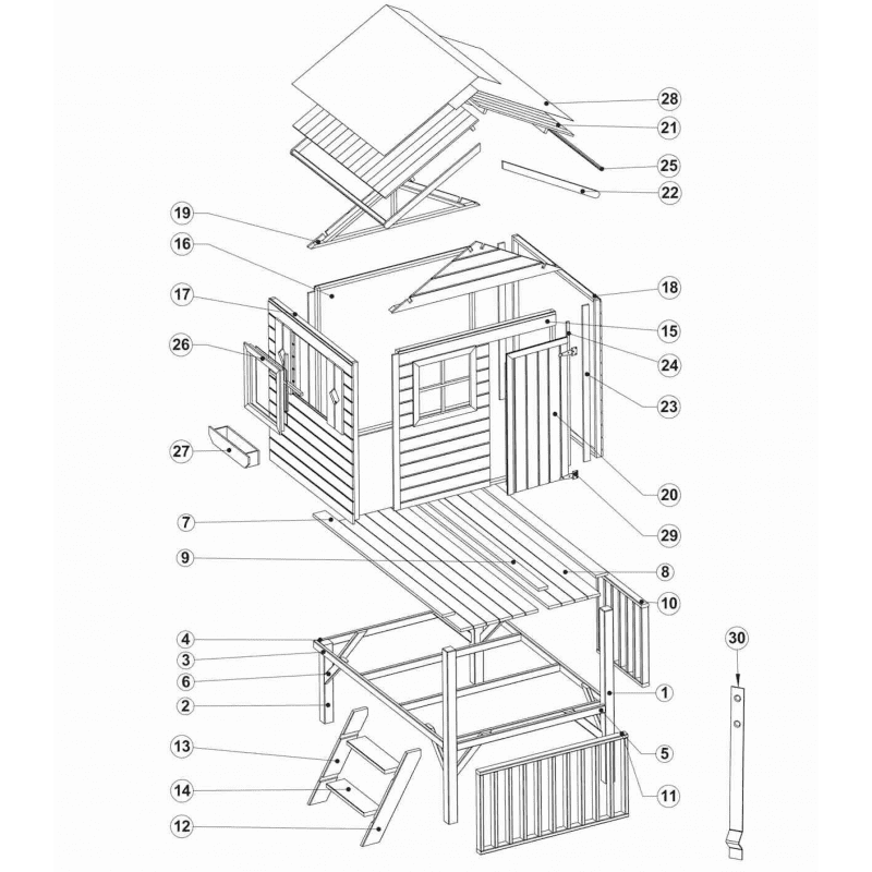 Spielhaus „Tobi Plus“ aus Holz – mit HDPE-Rutsche, Podest 57 cm, EN71/TÜV, 125×178×211 cm