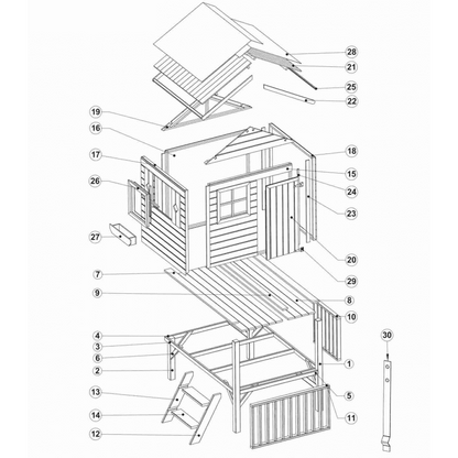 Spielhaus „Tobi Plus“ aus Holz – mit HDPE-Rutsche, Podest 57 cm, EN71/TÜV, 125×178×211 cm