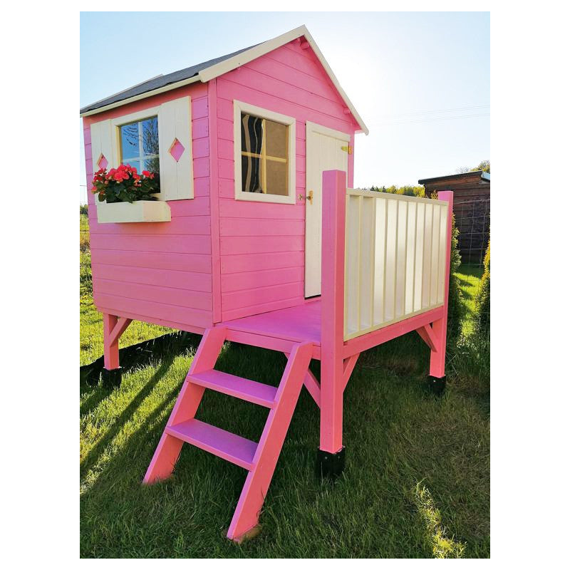 Spielhaus „Tobi Plus“ aus Holz – mit HDPE-Rutsche, Podest 57 cm, EN71/TÜV, 125×178×211 cm